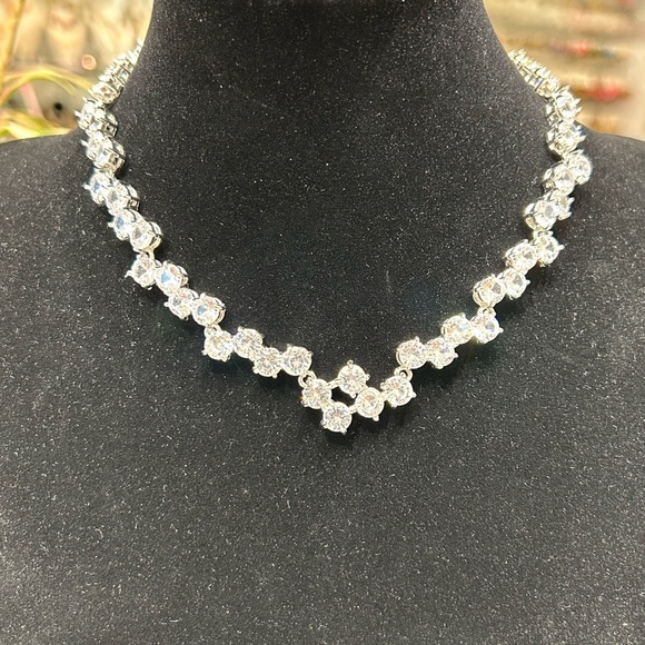 Anthropologie Jewelry - Anthropologie Silver Crystal Necklace cubic zirkonia